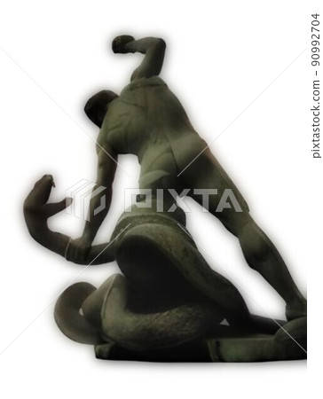 Illustration of a fight between a man and a snake. Illustration of a fight between a man and a snake. 90992704