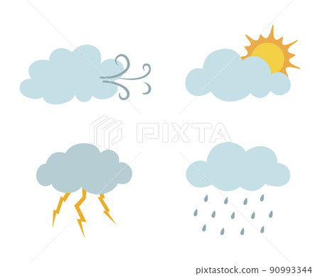 Set of clouds with lightning, rain, sun, wind - Stock Illustration ...