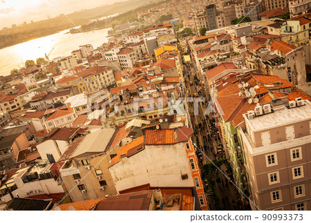 Buyuk Hendek street in the Beyoglu District. City of Istanbul, Turkey. View from Galata Tower 90993373
