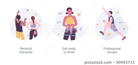 Bouldering isolated cartoon vector illustrations set. Bouldering isolated cartoon vector illustrations set. 90993715
