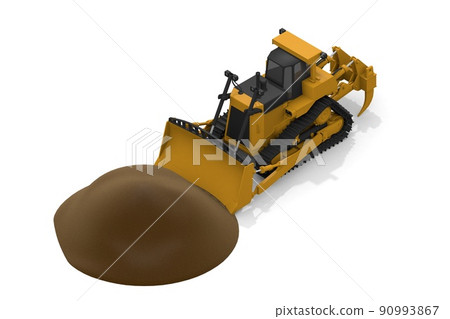 操作推土機。移動泥土和沙子。在建築工地工作。住宅建築工作。 操作推土機。移動泥土和沙子。在建築工地工作。住宅建築工作。 90993867