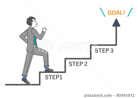 Line drawing vector illustration of the whole body of a businessman who imagined a step-up Line drawing vector illustration of the whole body of a businessman who imagined a step-up 90993972
