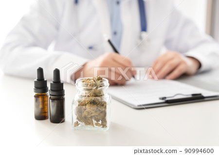 Doctor with cannabis hemp and oil Doctor with cannabis hemp and oil 90994600