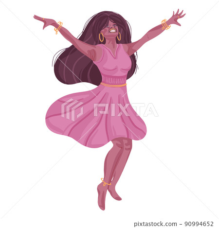 Expressive beautiful latina woman in a joyful rhythm dancing and listening to music. The concept of rhythm, movement, enjoyment. Flat illustration of rhythm and energy. Moving to Sound Rhythm Happy Expressive beautiful latina woman in a joyful rhythm dancing and listening to music. The concept of rhythm, movement, enjoyment. Flat illustration of rhythm and energy. Moving to Sound Rhythm Happy 90994652