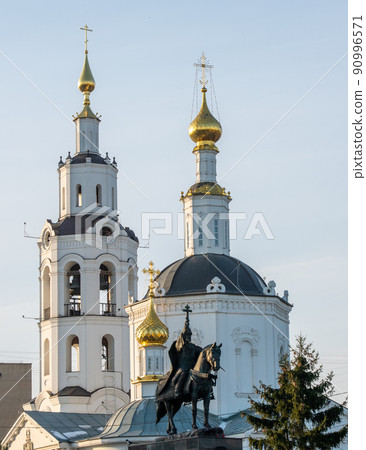 Monument to Russian Tsar Ivan IV the terrible and Epiphany Cathedral in the city of Orel. Monument to Russian Tsar Ivan IV the terrible and Epiphany Cathedral in the city of Orel. 90996571