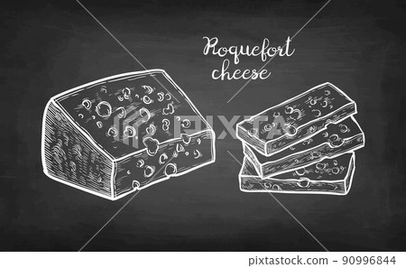 Roquefort cheese chalk sketch. Roquefort cheese chalk sketch. 90996844