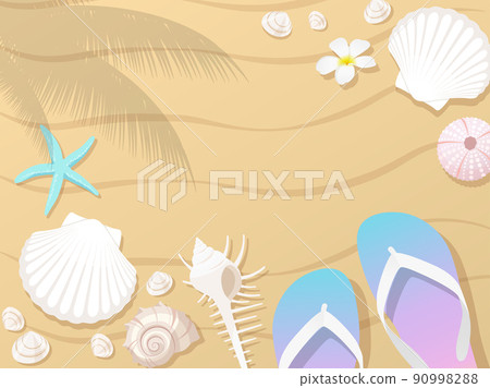 沙灘和貝殼/人字拖的背景框架 90998288