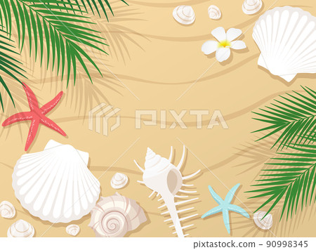 Background frame for sandy beaches and shells / palm leaves 90998345