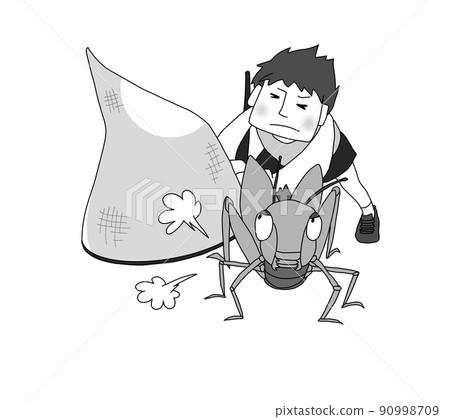 一個男孩試圖抓住一隻蚱蜢 90998709