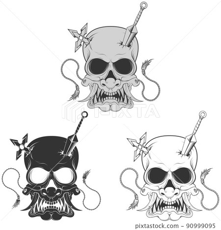 Skull with japanese hannya mask 90999095