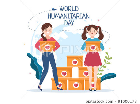 World Humanitarian Day with Global Celebration of Helping People, Work Together, Charity, Donation and Volunteer in Flat Cartoon Illustration World Humanitarian Day with Global Celebration of Helping People, Work Together, Charity, Donation and Volunteer in Flat Cartoon Illustration 91000178