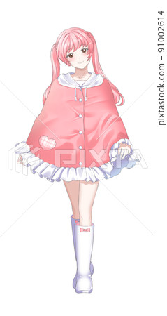 Girl in charge of twin tail pink wearing a poncho 91002614