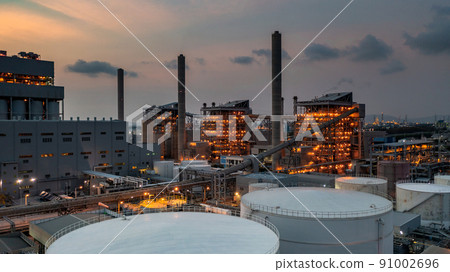 Aerial view electric plants turbine generator in the power plant, Gas turbine electrical power plant electricity generating station industry. Aerial view electric plants turbine generator in the power plant, Gas turbine electrical power plant electricity generating station industry. 91002696