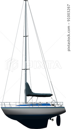 Summer image A white yacht moored. Background transparent illustration 91003267
