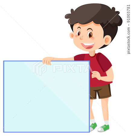Cute boy holding blank board in cartoon style - Stock Illustration ...
