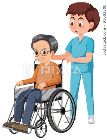 Caregiver with elderly man in wheelchair Caregiver with elderly man in wheelchair 91003800