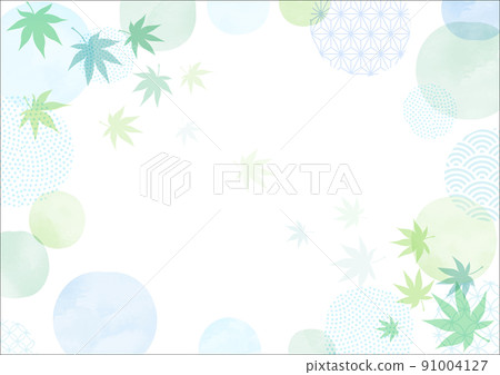 Watercolor summer maple Japanese style background frame Watercolor summer maple Japanese style background frame 91004127