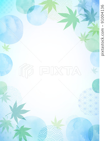 水彩夏季楓木日式背景框架 91004136