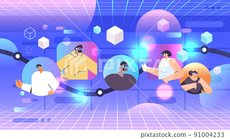 people in vr glasses on arrow chart financial growth business development virtual reality vision metaverse 91004233