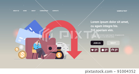 frustrated arab businessman sitting near downward red arrow recession financial crisis bankruptcy concept 91004352