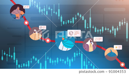 mix race traders analyzing falling down stock market trading graph candlestick chart financial investment 91004353