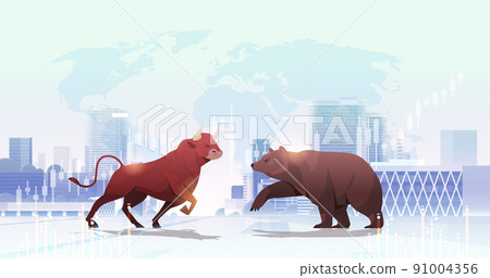 angry fighting bull and bear in attacking pose dangerous mammal animals market trend stock exchange trading angry fighting bull and bear in attacking pose dangerous mammal animals market trend stock exchange trading 91004356