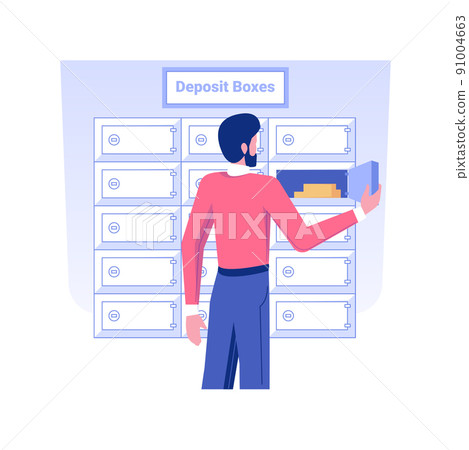 Locker facilities isolated concept vector illustration. Businessman opens his safe deposit box in brick and mortar bank, money saving and storage, locker facilities vector concept. Locker facilities isolated concept vector illustration. Businessman opens his safe deposit box in brick and mortar bank, money saving and storage, locker facilities vector concept. 91004663