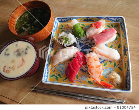 ’Nigiri-Sushi’ japanese food on plate / Edomae nigiri sushi plate 91004784