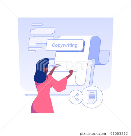 Copywriting isolated concept vector illustration. Young woman deals with magazine article writing using laptop, copyediting remote job, digital journalism, self-employed people vector concept. Copywriting isolated concept vector illustration. Young woman deals with magazine article writing using laptop, copyediting remote job, digital journalism, self-employed people vector concept. 91005212