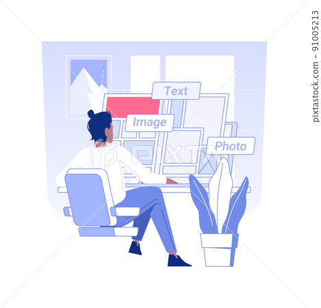 Layout designer isolated concept vector illustration. Professional layout editor creating design of magazines and books using computer, digital marketing, advertising agency vector concept. Layout designer isolated concept vector illustration. Professional layout editor creating design of magazines and books using computer, digital marketing, advertising agency vector concept. 91005213