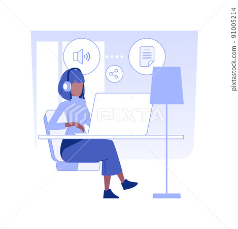 Transcription service isolated concept vector illustration. Woman with laptop provides transcription service, digital marketing, advertising agency, self-employed people vector concept. Transcription service isolated concept vector illustration. Woman with laptop provides transcription service, digital marketing, advertising agency, self-employed people vector concept. 91005214