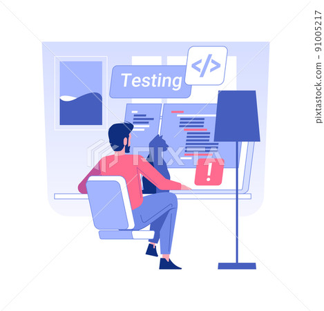 Software tester isolated concept vector illustration. Man with cat tests software from home, IT company QA team, remote job, digital nomad, self-employed professional vector concept. Software tester isolated concept vector illustration. Man with cat tests software from home, IT company QA team, remote job, digital nomad, self-employed professional vector concept. 91005217