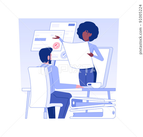 Business consultant isolated concept vector illustration. Businessman talking with consultant online with laptop, remote communication, financial advisor, advertising agency vector concept. 91005224