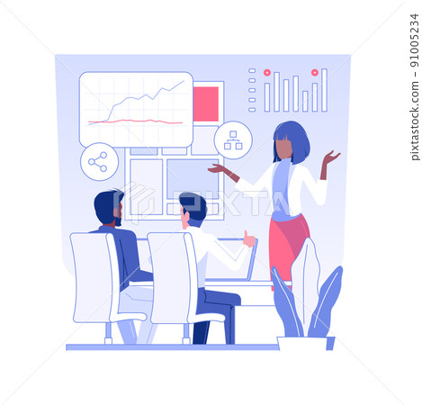Presentation of creative idea isolated concept vector illustration. Advertising agency worker presents campaign idea to clients, business promotion strategy, digital marketing vector concept. 91005234