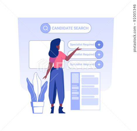 Talent search isolated concept vector illustration. HR manager posting vacancy and searching employees, open vacancies, human resources, headhunting agency, employee wanted vector concept. Talent search isolated concept vector illustration. HR manager posting vacancy and searching employees, open vacancies, human resources, headhunting agency, employee wanted vector concept. 91005346