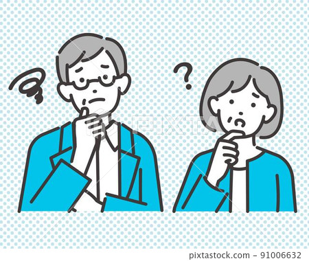 Vector illustration material of senior couple who is worried or has doubts / worries / solution / old couple Vector illustration material of senior couple who is worried or has doubts / worries / solution / old couple 91006632