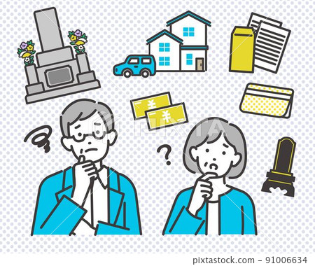Vector illustration material of senior couple worried about end of life and funeral / worried / solution / old couple Vector illustration material of senior couple worried about end of life and funeral / worried / solution / old couple 91006634
