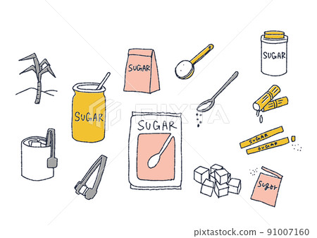 Illustration set of various sugar and sugar cane Illustration set of various sugar and sugar cane 91007160