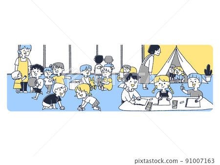 孩子們在托兒所或幼兒園在室內愉快地玩耍 孩子們在托兒所或幼兒園在室內愉快地玩耍 91007163