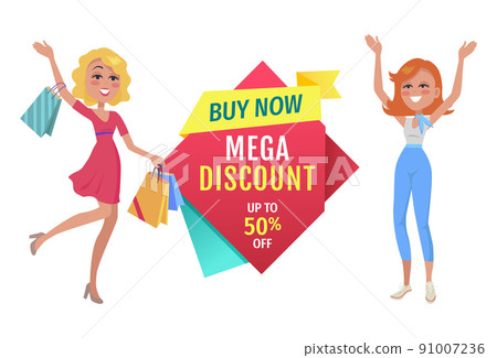 Special offer vector banner with people shopping 91007236