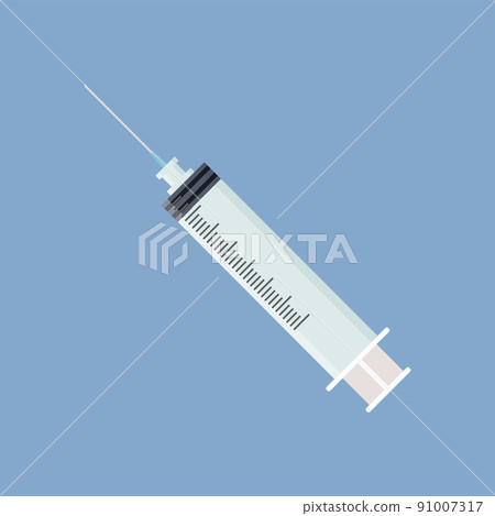 Medical Syringe Icon Isolated in Blue Background 91007317