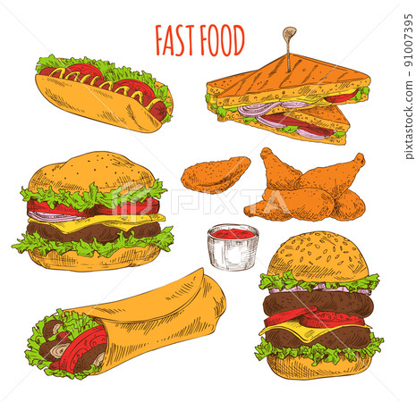 Fast Food Collection of Tasty Snacks Colorful Card 91007395