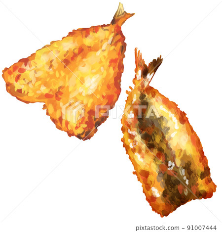 手繪水彩 Iwashi 蒼蠅和 Aji 油炸插圖集 91007444