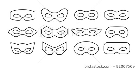 Mask superhero carnival or scammer villain vector line art icon set. 91007509