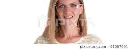 Young smiling woman with glasses on white background Young smiling woman with glasses on white background 91007691