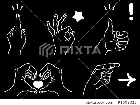 Simple line drawing illustration of hand sign [black and white set] 91008023