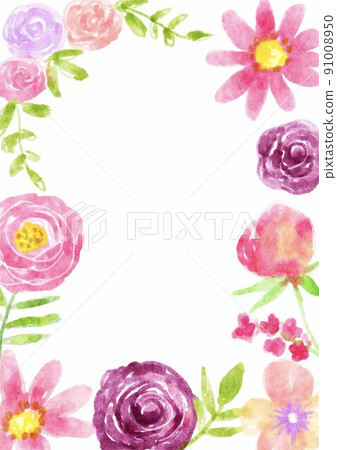 花框 水彩花 手工製作 插圖 91008950