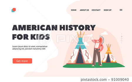 American History for Kids Landing Page Template. Summer Camp Activities and Historical Reenactment, Aboriginal American 91009040
