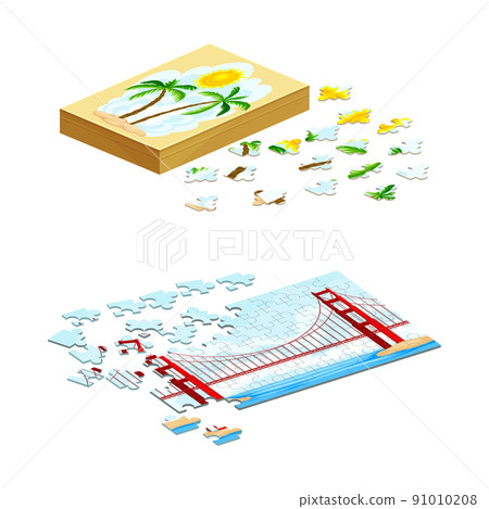 Puzzle board games for adults and children set vector illustration Puzzle board games for adults and children set vector illustration 91010208