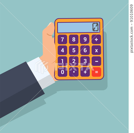 Man using calculator to count 91010609